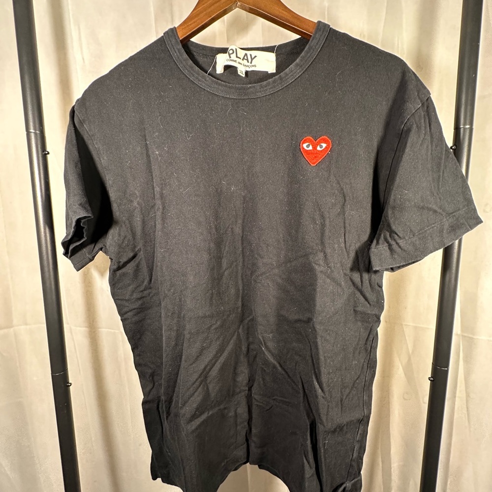 Comme des Garcons Black Tee with Red Heart Emblem